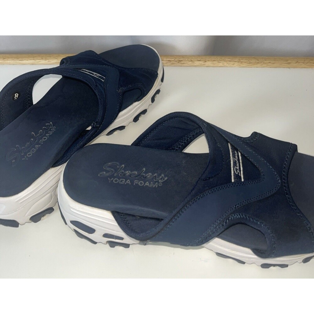 Skechers Yoga Foam Navy Blue/white Size 8 Woman’s Sandals Slip-on - Picture 5 of 9